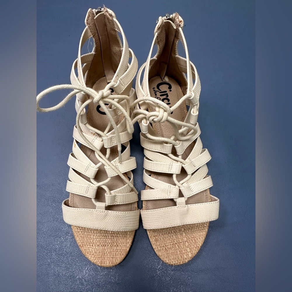 Sam Edelman Cream Lace-Up Sandals